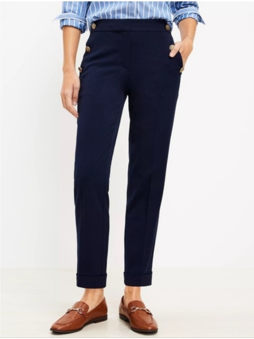 LOFT Devin Slim Sailor Pants- Navy